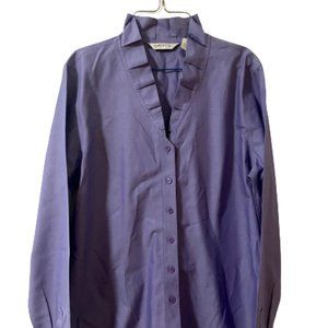 Women's Size 14 Orvis Cotton Purple Button Up Down Ruffle Neck Office Dress Up